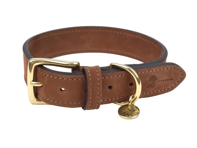 Fantail lederen halsband bruin met gouden sluiting - premium halsband voor honden bij Bopets